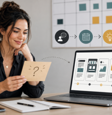 Small business owner turning one customer question into blog, social, email, Google Business Profile, and video content